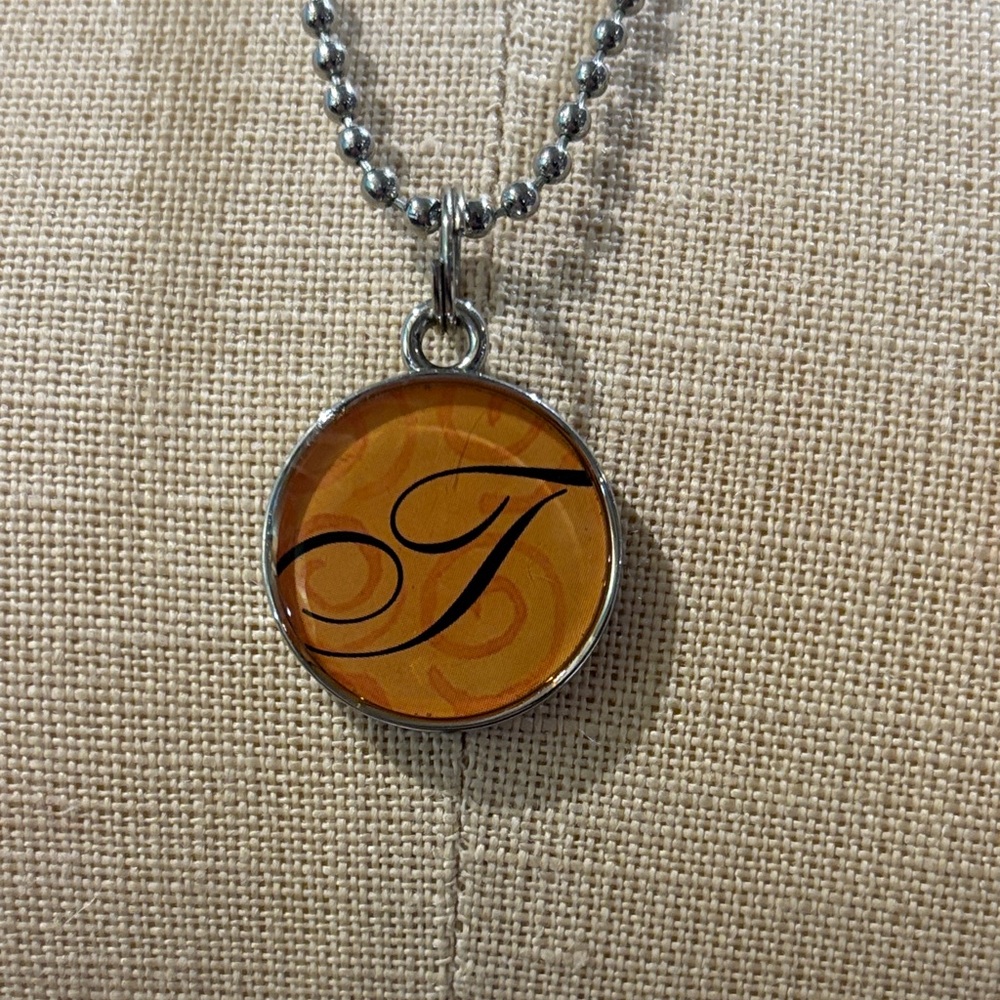 Initial 'T' Orange Monogram Pendant Necklace